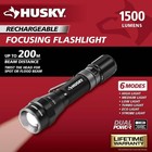 Husky 1500 Lumens Dual Power Led Rechargeable Tactical Focusing Flashlight