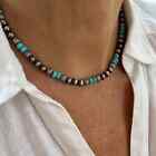 Real 6mm Blue Kingman Arizona Turquoise Sterling Silver Navajo Pearls Necklace