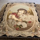 Gorgeous  Antique Victorian  Needlepoint  Child With Bunnies