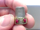 Antique 800 Silver Made In Italy Thimble With Gold Tone Accent   Red Stones