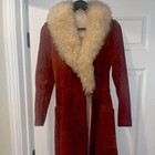 Vintage 70s Rust Brick Red Leather Suede Cream Genuine Fur Shearling Penny Lane