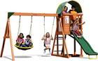 Backyard Wooden Swing Set W  2-person Saucer Swing 6  Slide Playground Fort