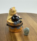Porcelain Hinged Trinket Box Kittens In A Basket With A Mitten