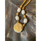 Lee Sands Carved Yellow Stone Flower Beaded Necklace 