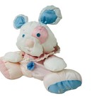 Vtg 1988 Fisher Price 10  Puffalump Pink Stripe Blue Rosette Puppy Rattle Plush