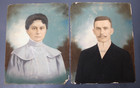 Antique Pastel Portrait Pair Victorian Edwardian Man Woman 1900s 19x15 Chalk Art
