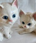 Persian Kittens White Ceramic W blue Glass Eyes Excellent Vintage Condition