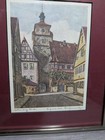 Vtg German Rothenburg Tauber 5 5 x7 5  Colored Etching Signed Framed Art Print 1