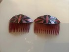 Art Deco Style Pair Of Hair Combs  With Enamel Top
