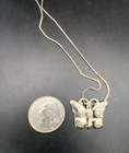 Vintage Silver Tone Puffy Butterfly Necklace Etched  Southwest native American 