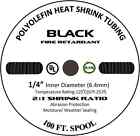 100 Ft  100  Feet Black 1 4  6mm Polyolefin 2 1 Heat Shrink Tubing Tube Cable Ul