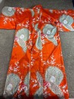 Vintage Japanese Kimono Womens Os Orange All Over Print Robe Made In Japan