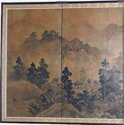 Large Japanese Antique Byobu Panel Folding Screen Landscape
