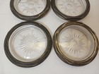 Set Of 5 Vintage Glass   Silver-tone Metal Rim Coasters 3 5  Starburst Retro