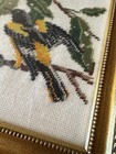 Vintage Framed Needlepoint Goldfinch Bird Wall Art Needlework Petit Point 11x14   