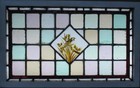 Victorian Hand Painted Old English Leaded Stained Glass Window 35 1 4  X 21 3 4 