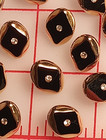 10 Magnificent Vintage Czech Glass Shank Buttons 7 8  Black Gold Diamond   g251
