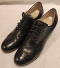 Vintage 1940s Dr  Locke Black Leather Lace Up Pumps Shoes Womens 7aa