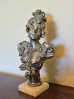 Antique French Art Nouveau Bust statue Of Young Girl On Marble Base  11 5 Inches