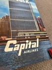 Rare Original Vintage Fly Capital Airlines New York Poster Airport