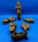 Vintage Wooden Asian Burmese Weaving Loom Pulleys Lot 6 Mythical Beings Fish