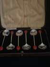 Vintage Art Deco Silver Plated Egg Spoons Set Of 6 Cased Red Bakelite Finals  4