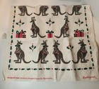 Vintage Christmas Kangaroo Pure Linen Tea Towel By Rodriguez Australia 17 x29 