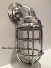 Antique Industrial Wall Light Bulkhead Vintage Cage Silver Ship Lamp Aluminum