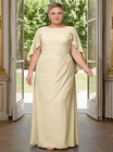 Plus Size Chiffon Mother Of The Bride Dresses Cape Sleeve Wedding Evening Gown