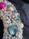 Vintage White Flocked Bottle Brush Christmas Wreath W Ornaments 14   -15    