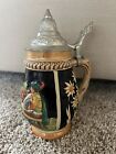 Vintage German Style Ceramic Beer Stein With Pewter Lid