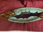 Vintage Mcm Large Pottery Brown   Green Color Drip Glaze Design Ashtray Usa