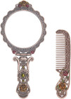 Vintage Mirror Comb Set Metal Antique Rose Style Handheld Makeup Mirror Travel R