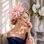 Flower   Feather Fascinator Headband With Sinamay Curls For Weddings  Parties