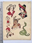 Vintage Original Stella And Deafy Tattoo Flash     Devil  Snake  Cowgirl     1920s