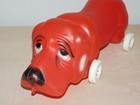 Vintage 17  Long Aj Renzi  Leominster Mass  Plastic Red Dog Pull Toy