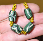 Antique Venetian Green Lampwork Mandrel Wound Feather Beads Found African Trade