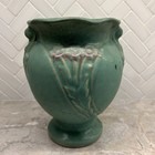 Vintage Brush Mccoy Pottery Ceramic Green Flower Vase Pot 6 5    Tall Art Deco 740