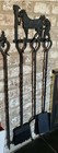 Vintage Wrought Iron Fireplace Tools Set W blacksmith Wall Hooks H-forged 14lbs 