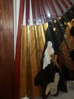 Vtg Asian Hand Painted Wall Fan 60    Bamboo Paper Dragons Black Red Gold Oriental
