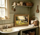 Gold Framed Vintage Countryside Canvas Wall Art  Rustic Girl With Sheep Paint   