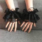 Lolita Black Lace Wrist Cuffs Ruffled Floral Bracelet Gothic Arm Warmers