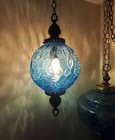Vintage Blue Glass Grape Hanging Light Swag Lamp Antique Retro Globe Plug-in 