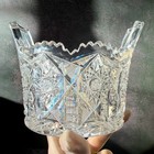 Antique American Brilliant Cut Glass Ice Bucket Hobstar Crystal Tab Handles 4 25