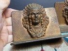 Vintage 1920s Native American Indian Chief Head Bookends Cast Iron Nice Patina