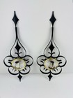 Vintage Mid Century Sconce  Modern Black Gold Metal Candle Holder Atomic Pair