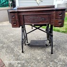 Antique Rotary Treadle Sewing Machine W  Oak Cabinet     Vintage Cast Iron