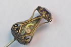 Antique Victorian Fancy  Enamel Hatpin Amethyst Glass Stick Pin