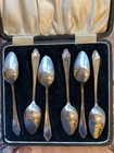 English Antique Sterling Silver Dessert tea Spoons In Box  Original Set Of  6 