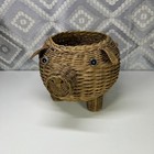 Boho Rattan Wicker Glass Eyed Pig Basket-pig Farm Decor-candy Keys Storage